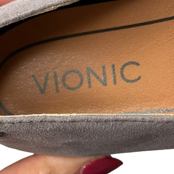 Vionic Gramercy Ballet Flat Size 7 Pointed Gray Suede Bow Slip On Shoes - Picture 6 of 7